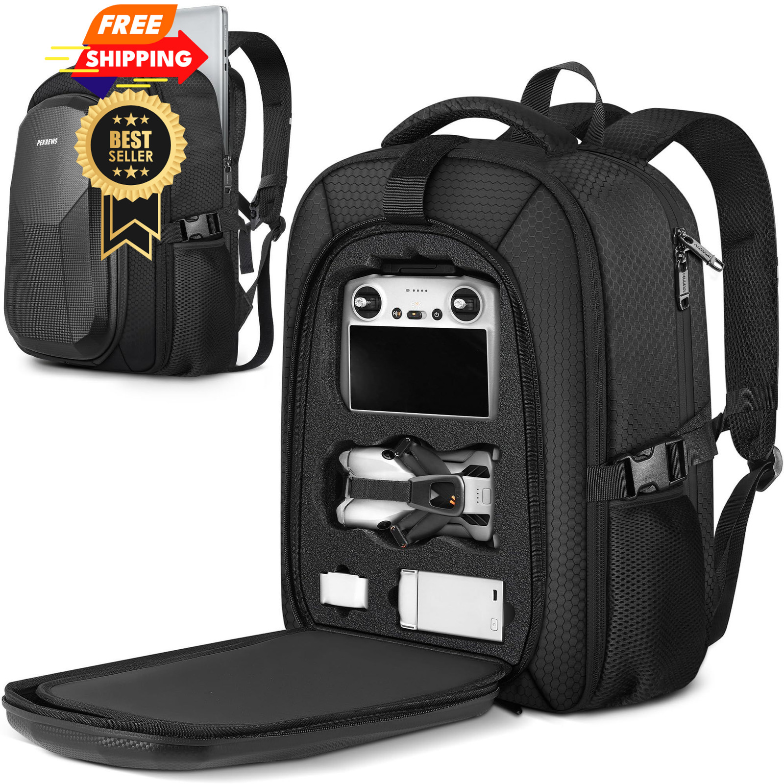 PEKREWS Mini 5 Pro Case, Expandable 5 Bag for DJI RC 2, Large, Black
