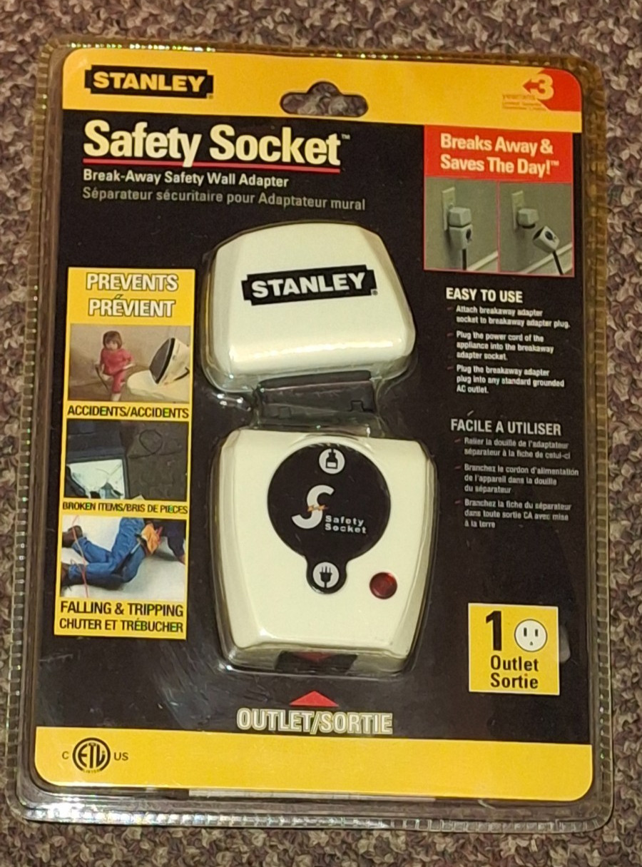 Stanley Safety Socket Break Away Safety Wall Adapter - unopened still sealed