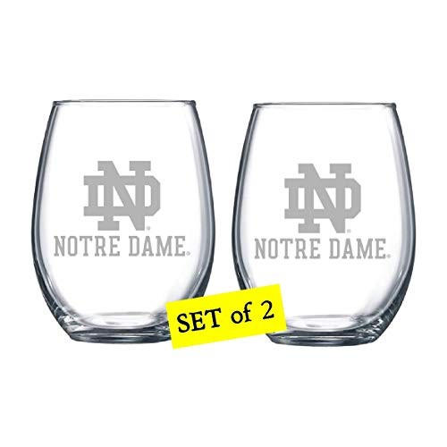 Notre Dame Fighting Irish Etched Satin Frost Logo Wine Glass Set of 2