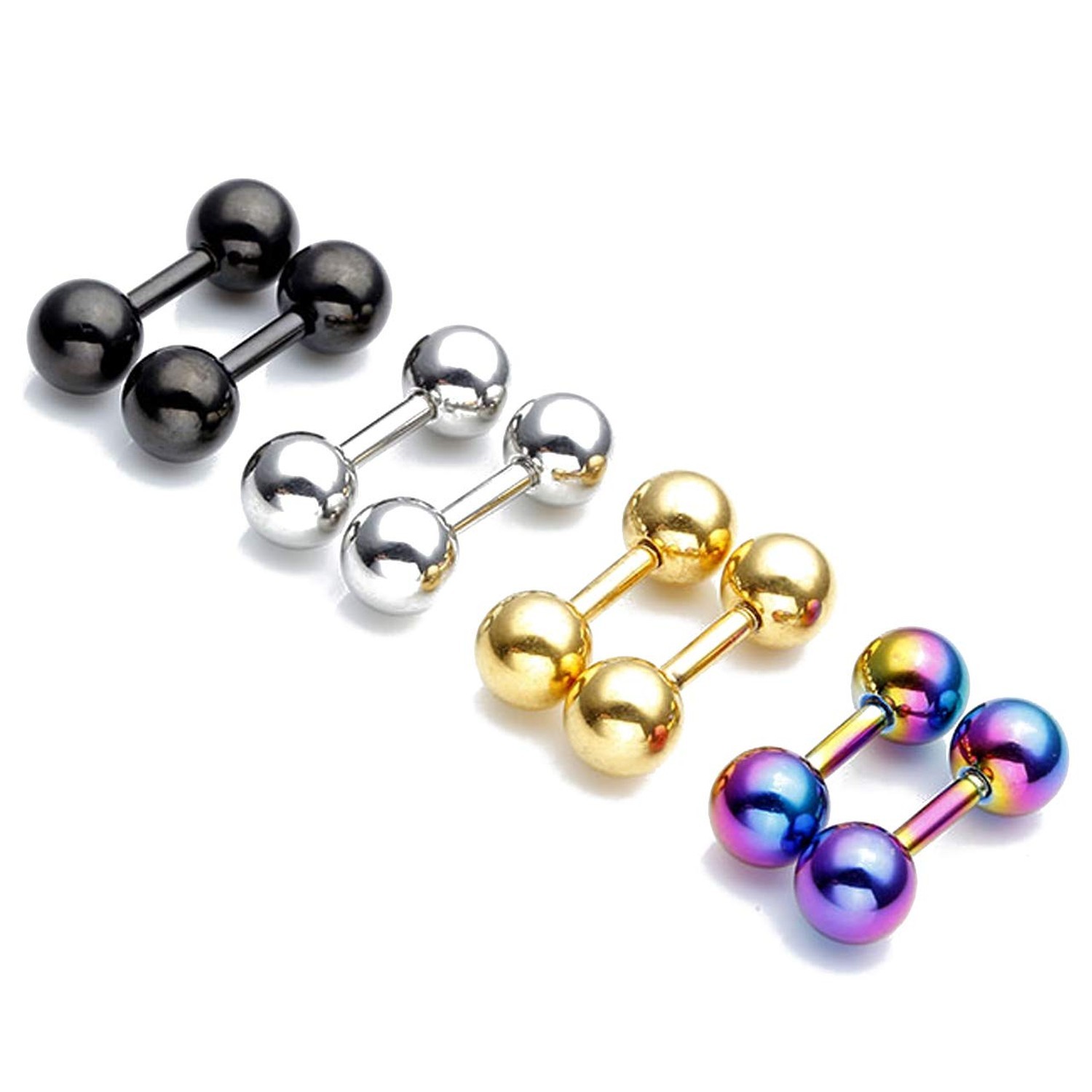 Zysta 4 Pairs Stainless Steel 14/16G Mixed Colors Body Piercing Barbells 6-16...
