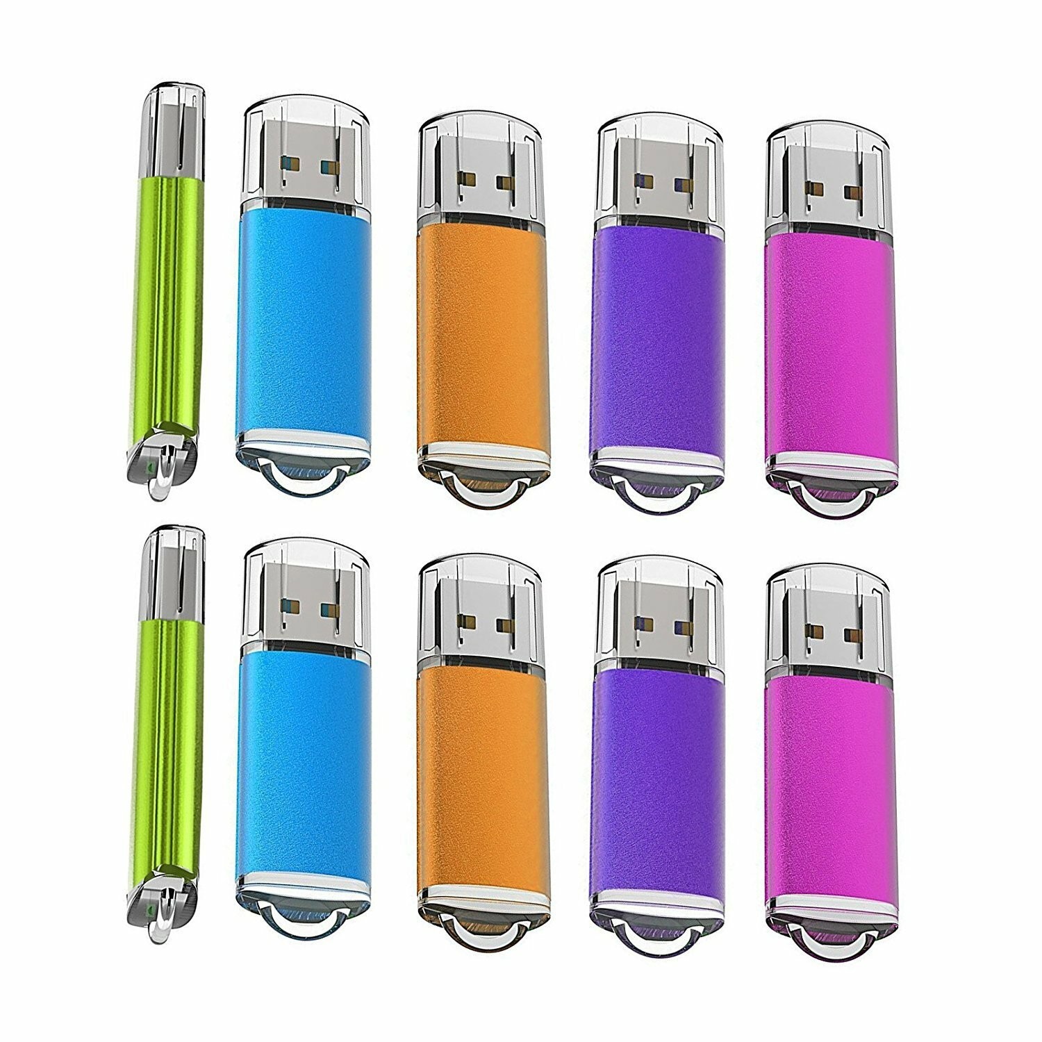 5 Pack USB2.0 Flash Drive Rectangle 1GB-32GB Blank Data Memory Stick Mixed Color