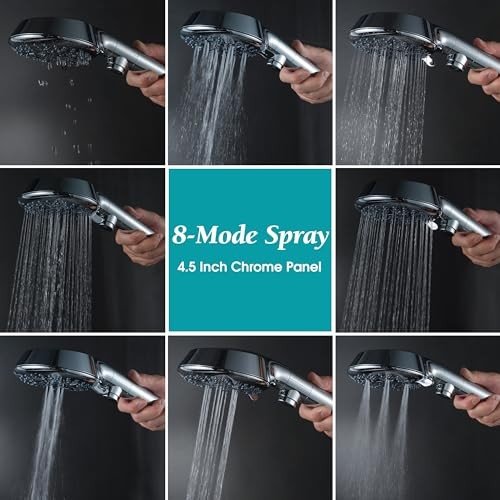 GwernKB Handheld Shower Head with On Off Switch 8-Mode High Pressure Silver