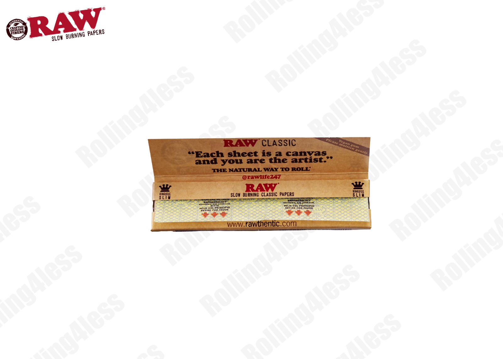 AUTHENTIC Raw Classic KINGSIZE SLIM Unrefined Rolling Papers | 10 packs