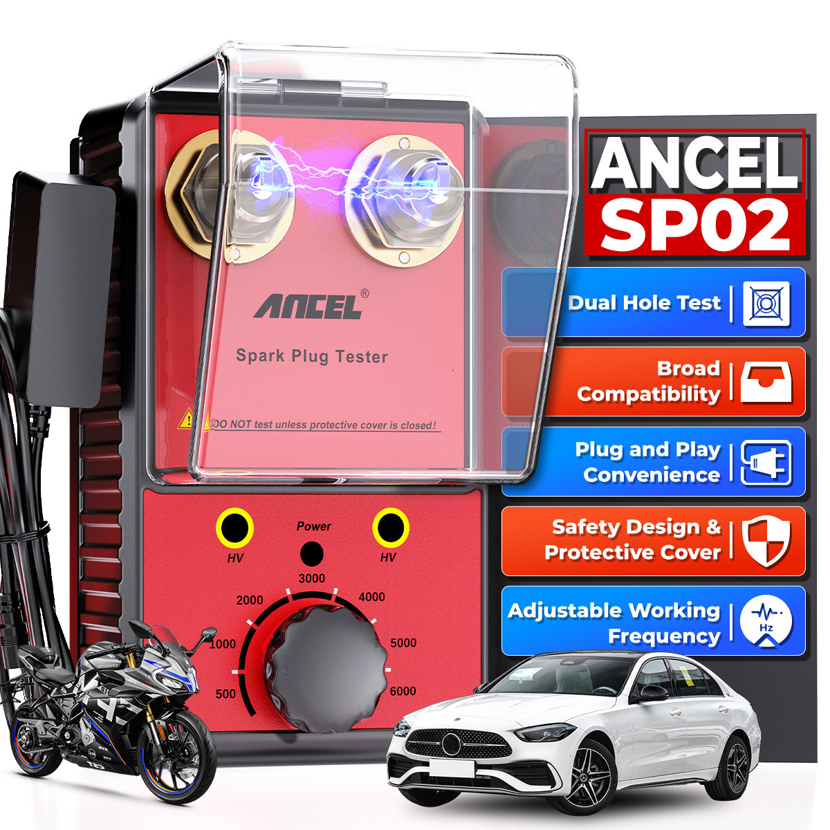 Car Spark Plug Tester Dual Hole Diagnostic Detector Ignition Analyzer AC 100-240
