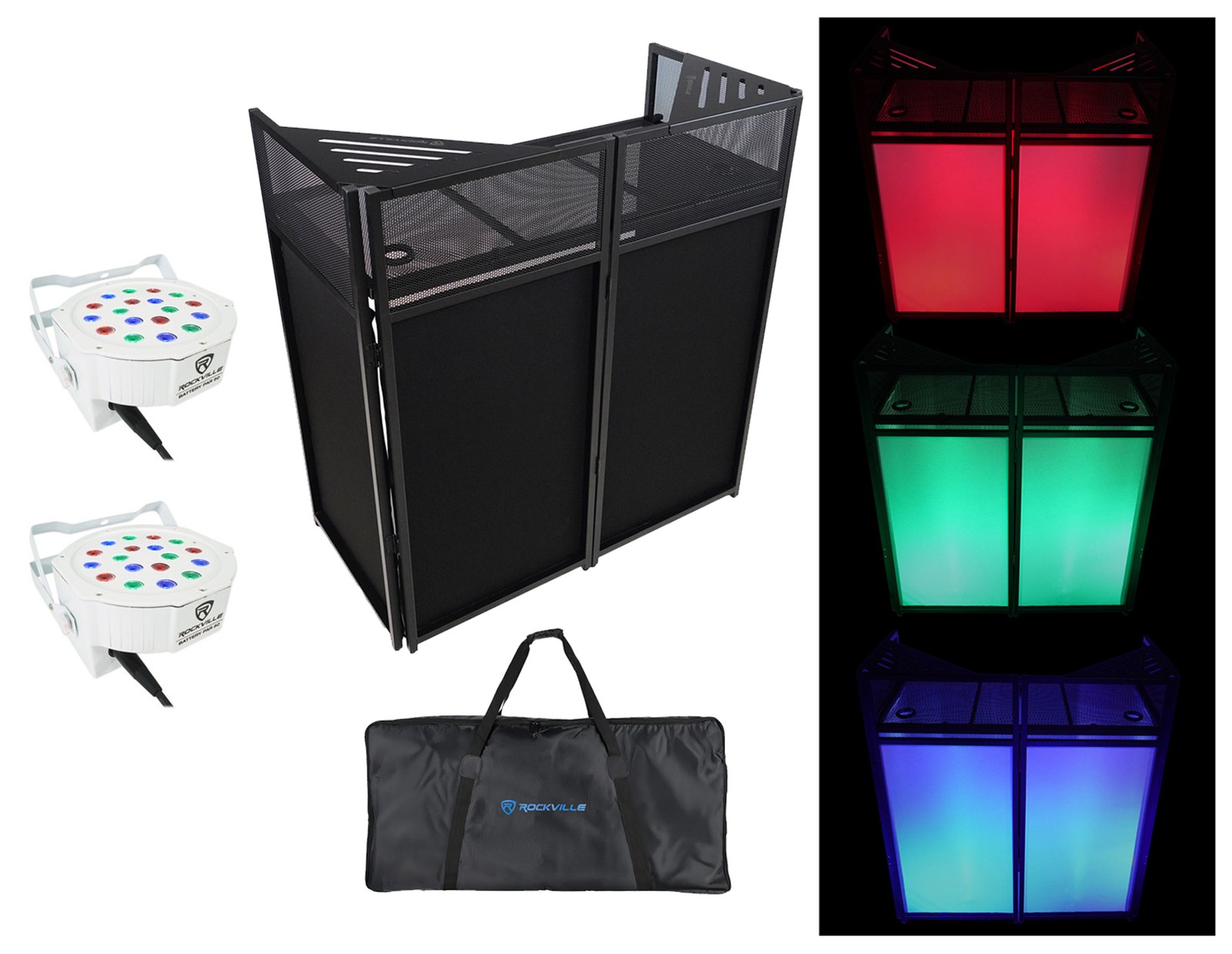 Rockville ROCKBOOTH Outdoor Backyard Party Pro DJ Booth Facade+2 Scrims+2 Lights