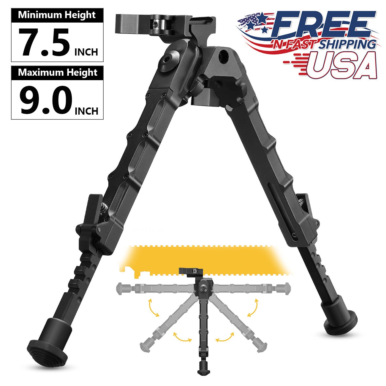 7.5-9 in Adjustable Rifle Bipod Quick Release Picatinny Rail Mount Air Gun Bipod