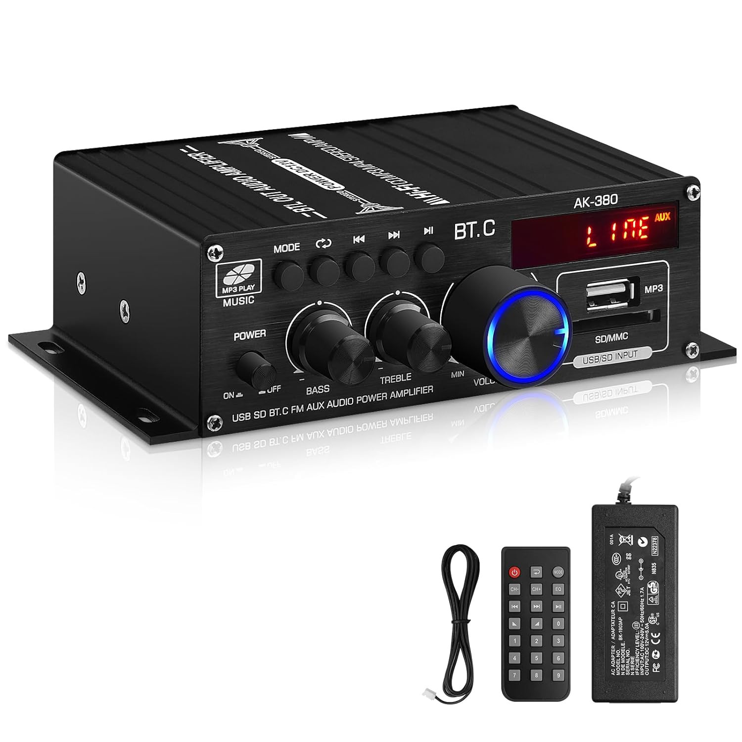 AK-380 USB SD BT.C FM AUX Audio Power Amplifier .0 CH 40W+40W Hifi Stereo AMP Sp