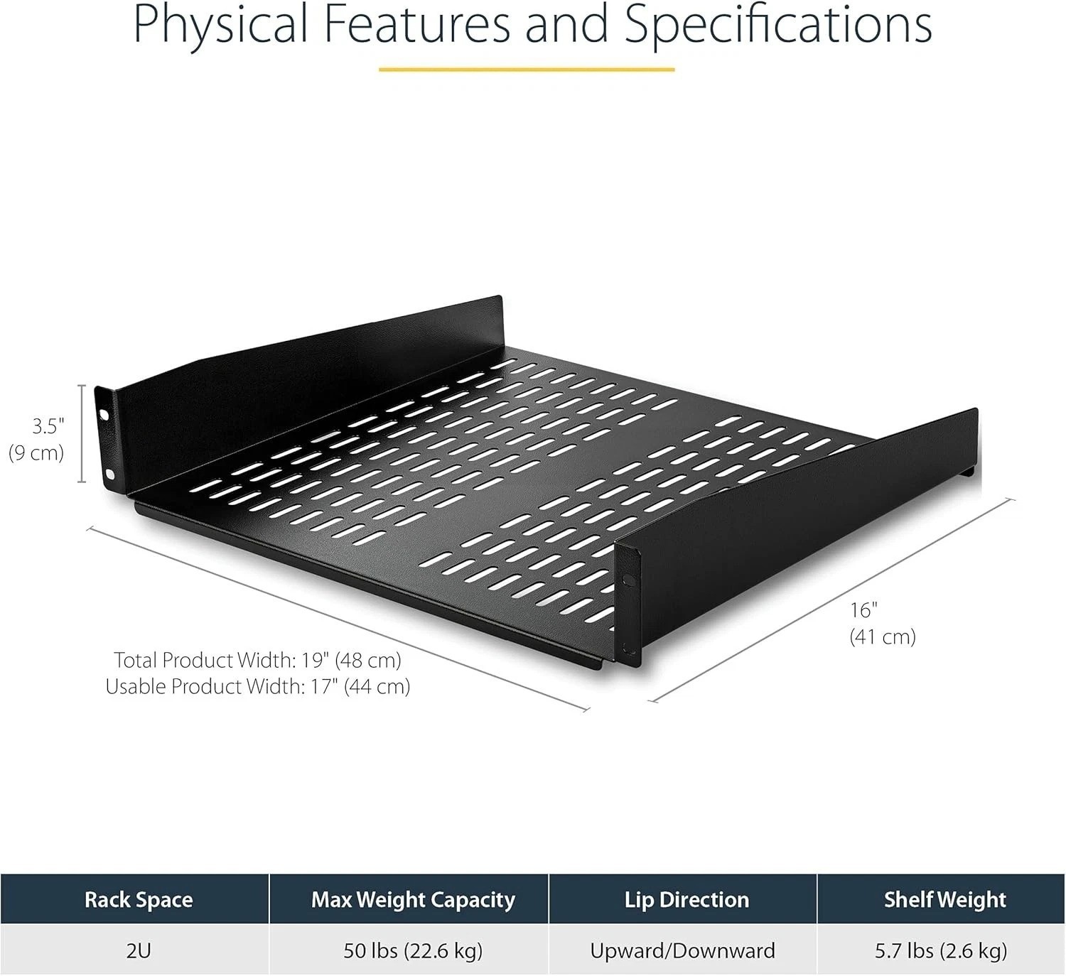 Versatile 16" Deep Rack Mount Shelf - 50lb Capacity