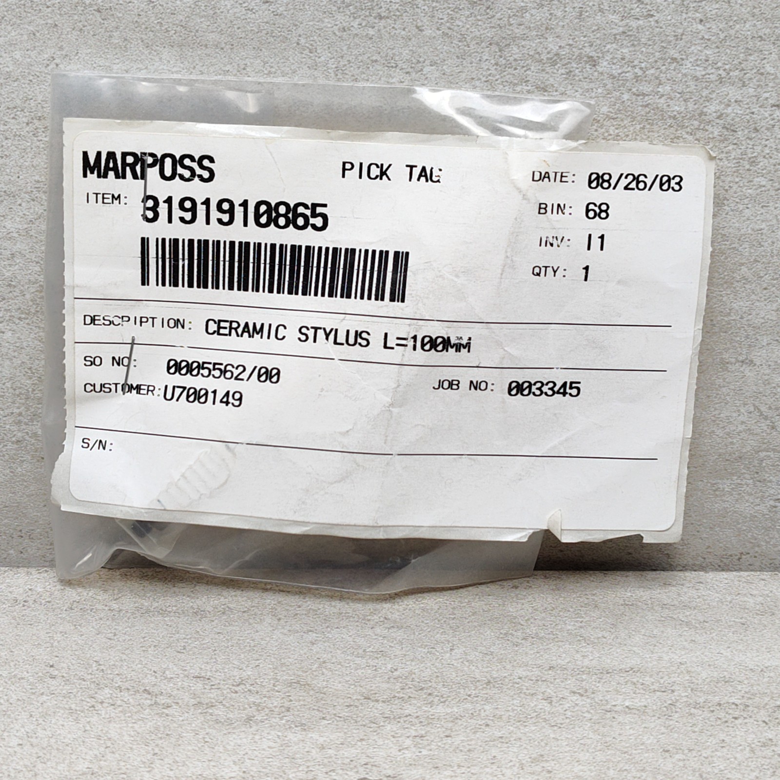Marposs 3191910865 Straight Sylus Ceramic Stem Ball Tungsten-Carbide Tip 100mm