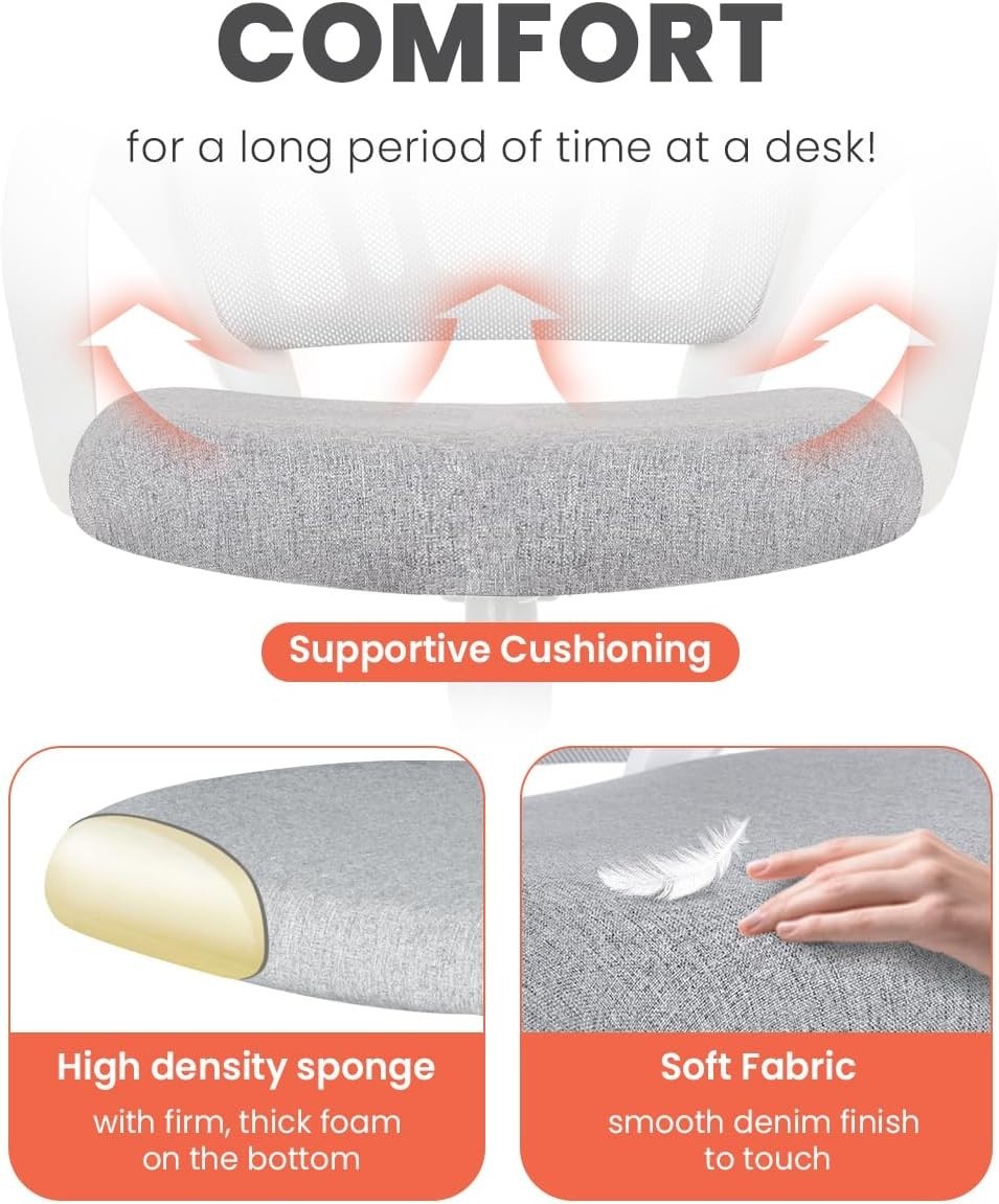 Breathable Mesh Ergonomic Chair with Foam Cushion & Adjustable Features - Grey