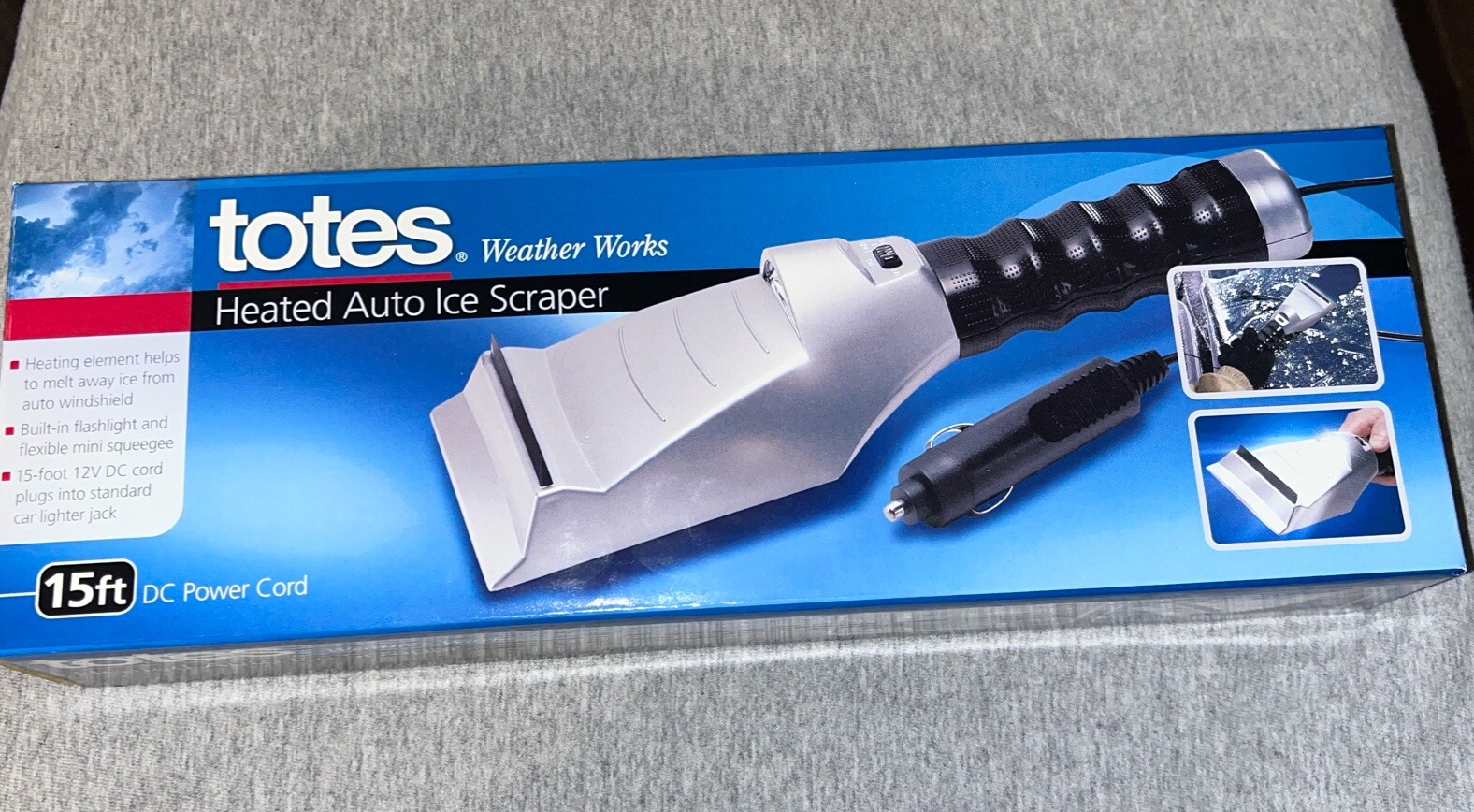 Totes Heated Auto Ice Scraper & Squeege 15 Ft 12 V DC New