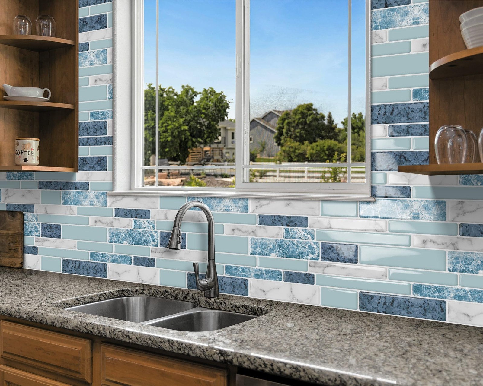 Peel and Stick Backsplash 3D Self Adhesive Wall Tile Blue 10 Sheet