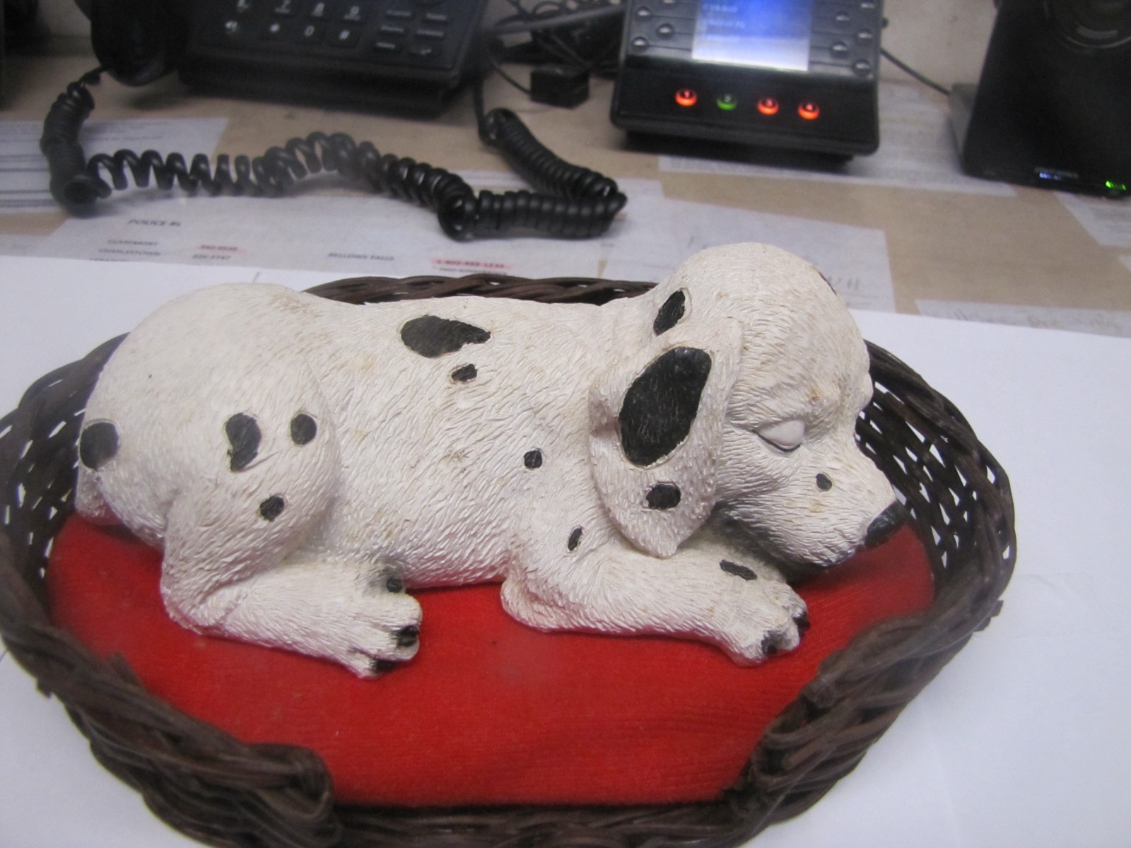 Vintage Keepsake, basket with porcelan dog, no box