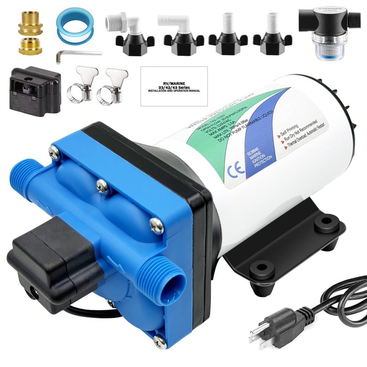110V AC electric high-pressure self-priming diaphragm pump, Equipped with pre...