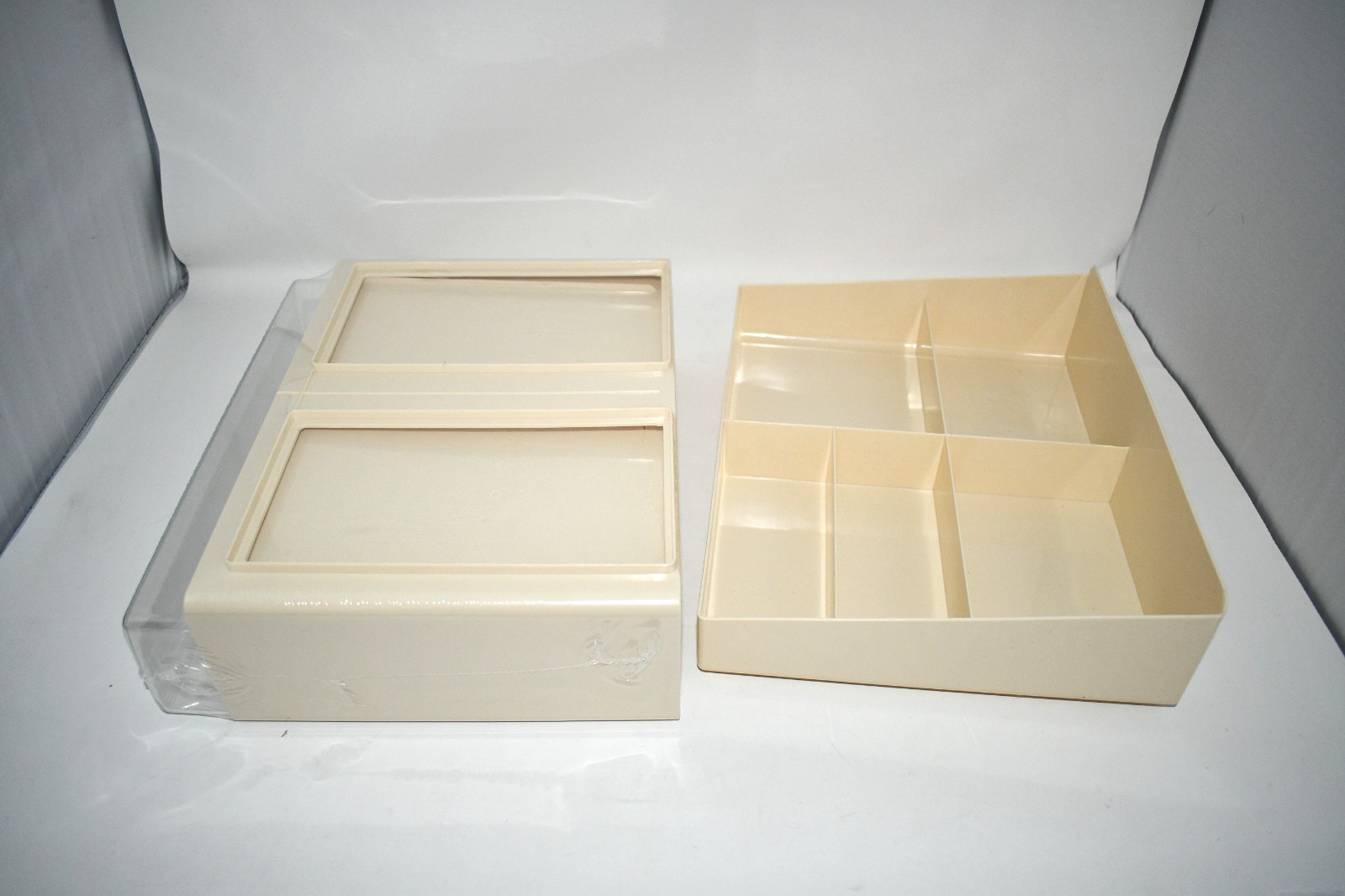 UFORU 2 Tier Desk Organizer, 6 Compartments, Stackable Storage Drawers, Cream Wh