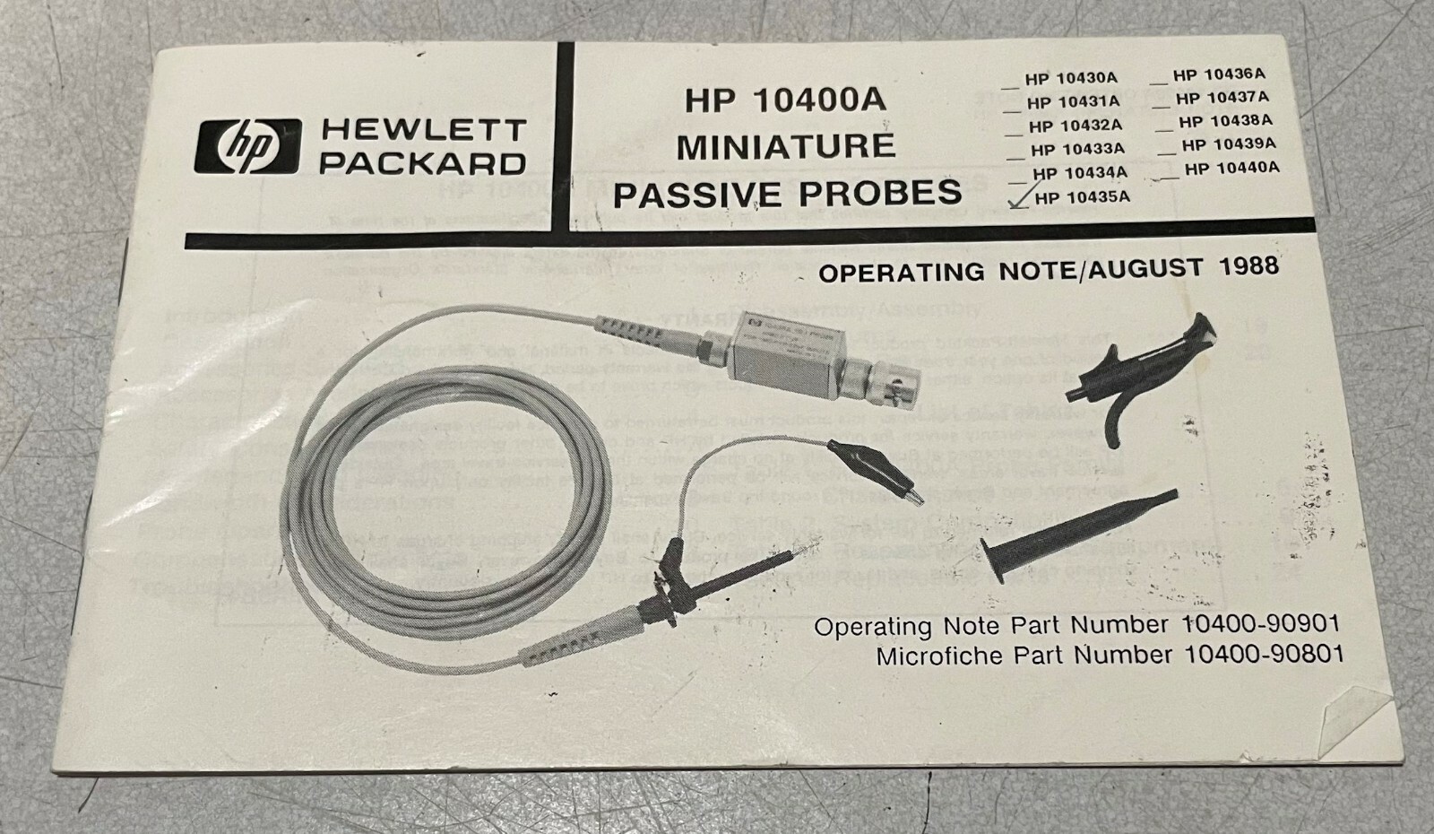 HP 10400A Miniature Passive Probes Operating Note 10400-90901
