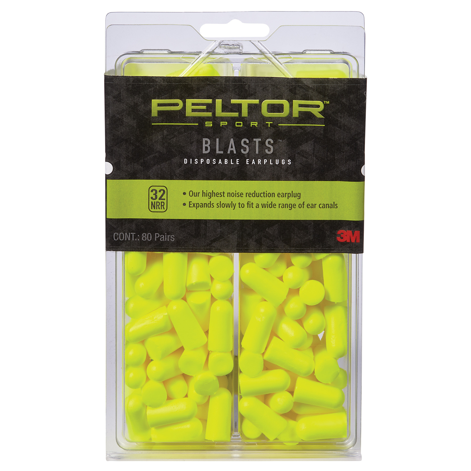 3M Peltor Sport Blasts Ear Plug 80 Pair NRR 32 dB Disposable Foam Hearing Yellow