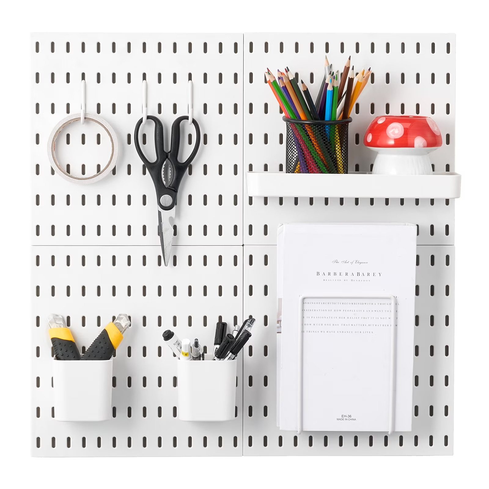 KFFKFF 11"x11" Pegboard Organizer 4Pc White Wall Mount Storage Kit