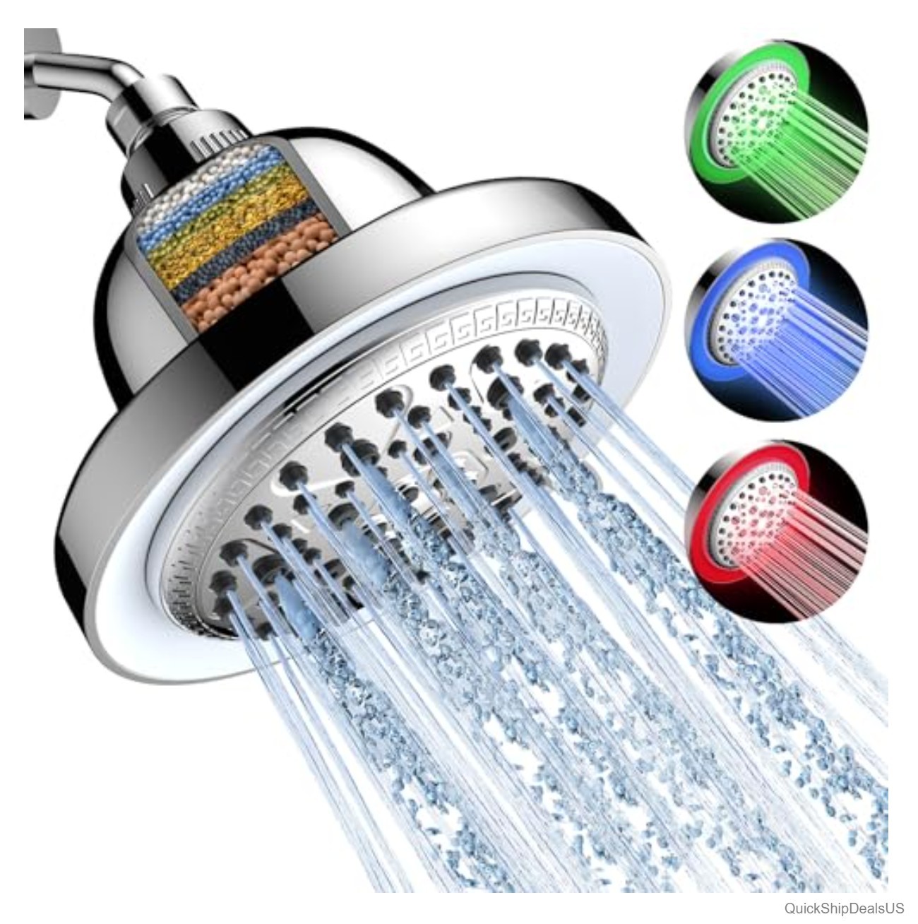 LED Filtered Shower Head High Pressure 7 Modes Color Changing Water Softener