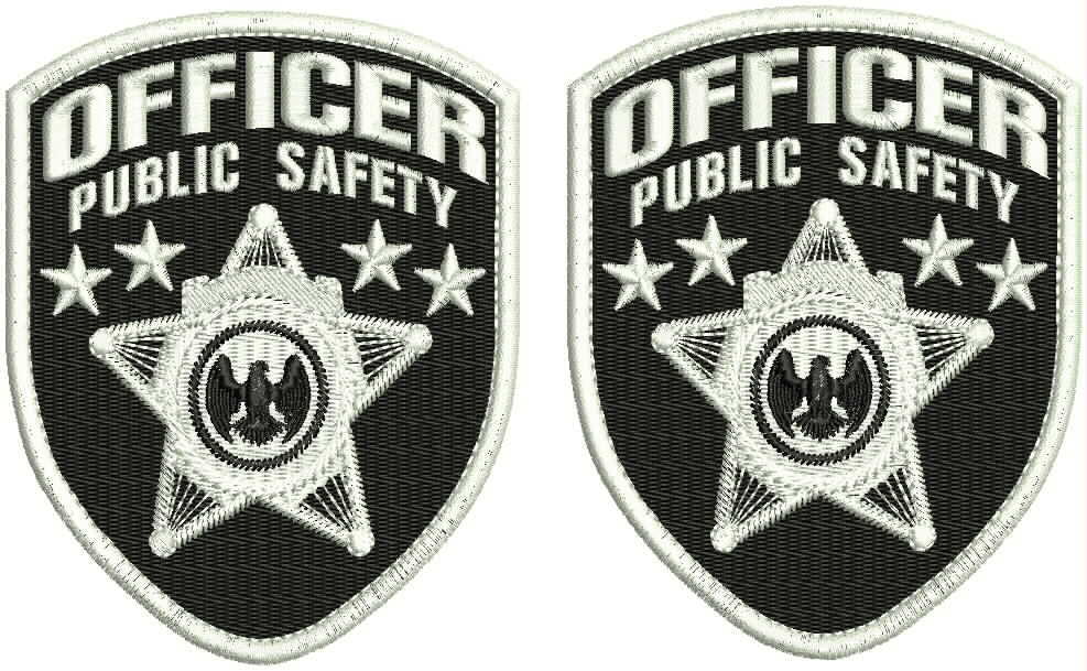 OFFICER public safety 2 EMB PATCH SHOULDER 4.5X3.75 HOOK ON BACK WHITE ON BLACK