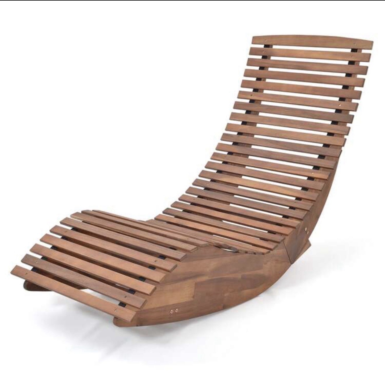 1/2 Outdoor Acacia Wood Rocking Chair With Widened Slated Seat And High Back