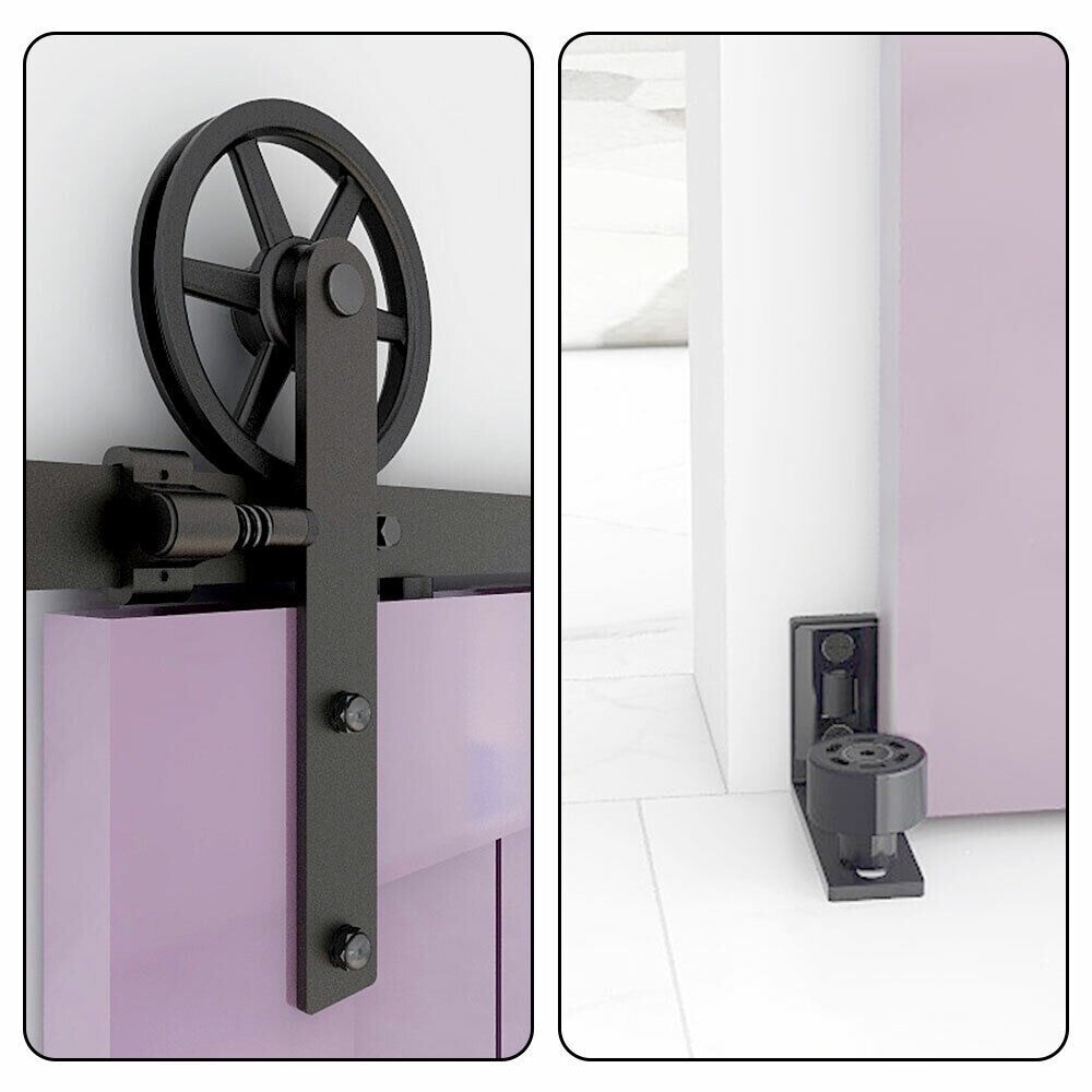 CCJH 4FT-20FT Sliding Barn Door Hardware Kit Track Closet Adjustable Floor Guide