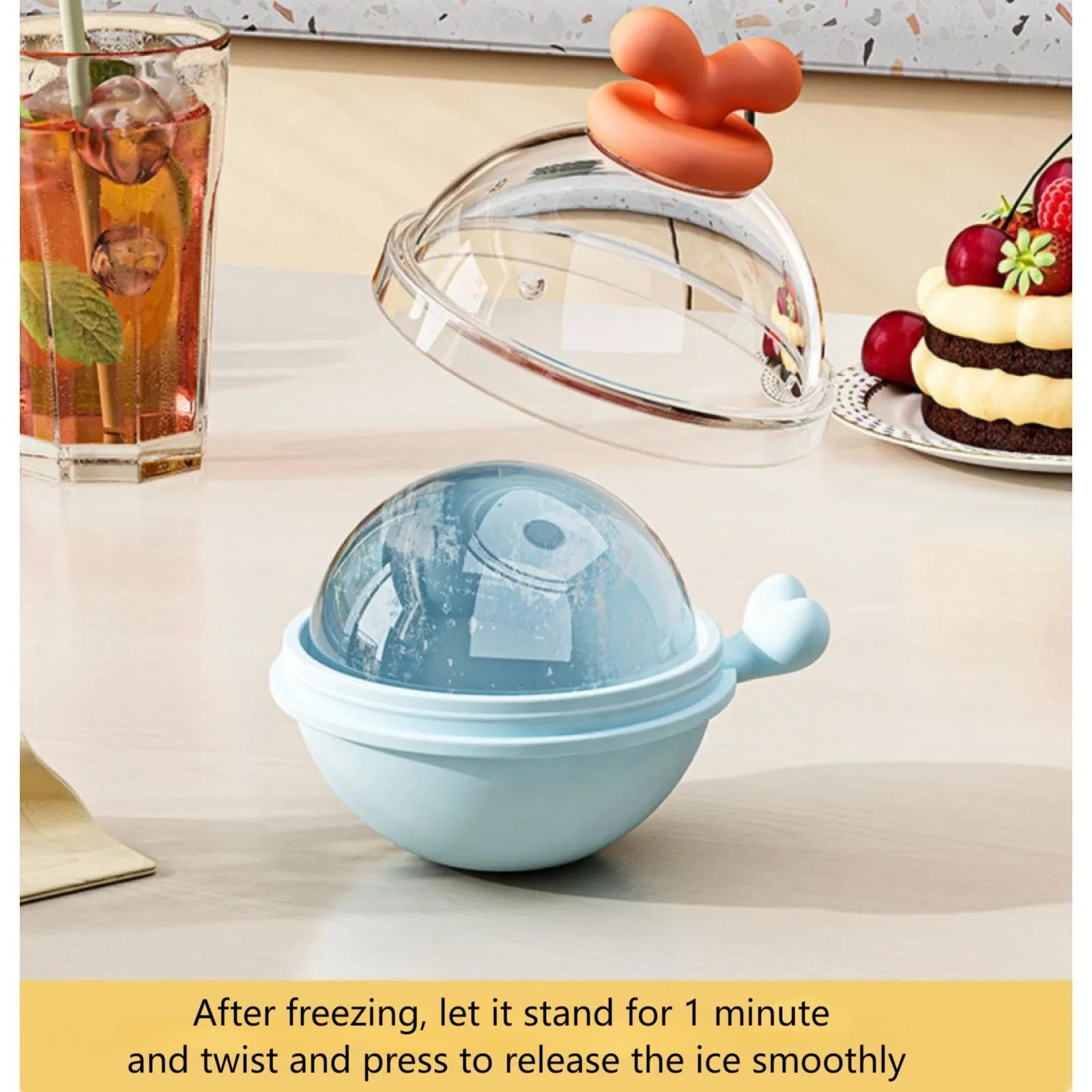4pcs Ice Cube Mold Ball Boxes with Lid, 2.36in Diameter Large Sphere Ice Make...