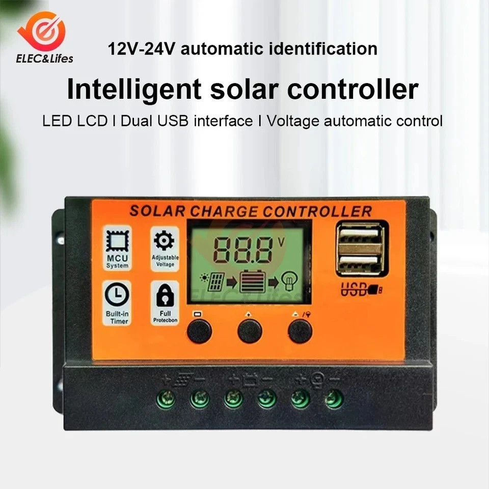 100A MPPT Solar Panel Regulator Charge Controller Auto Focus Tracking 12/24V US