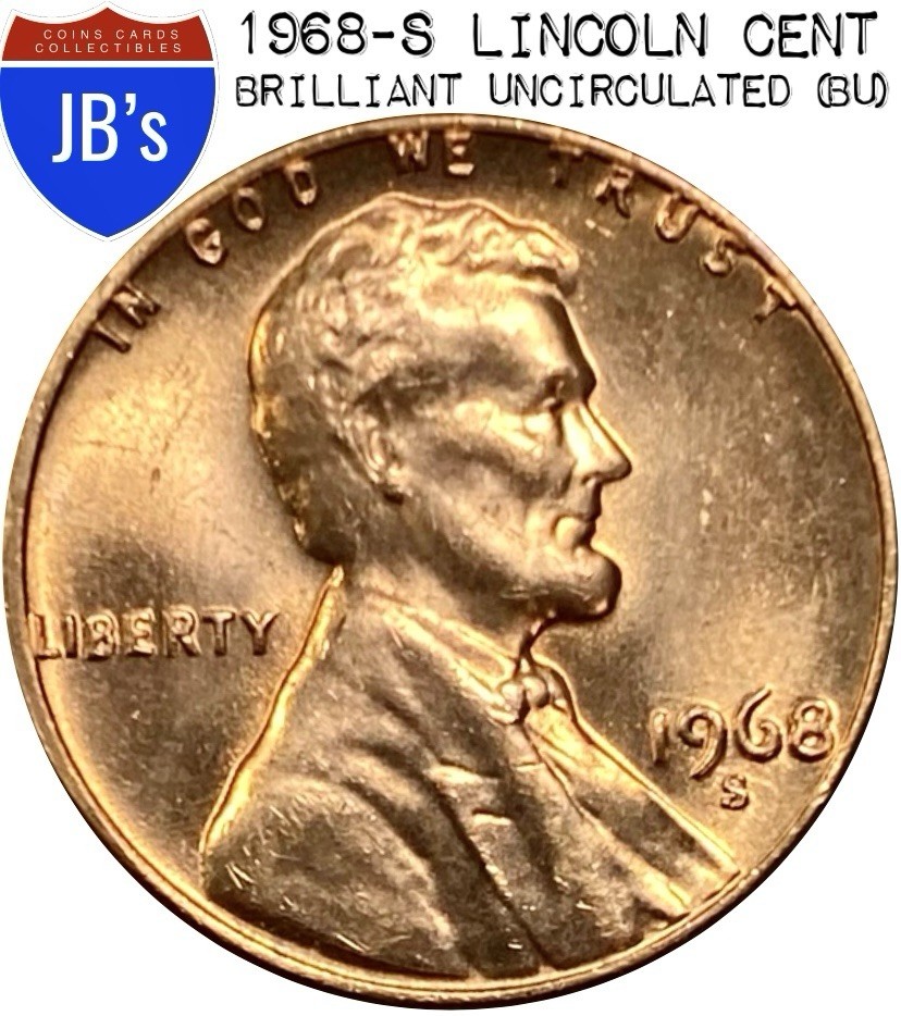 1968-S Lincoln Memorial Cent Penny 1c - BRILLIANT UNCIRCULATED (BU)