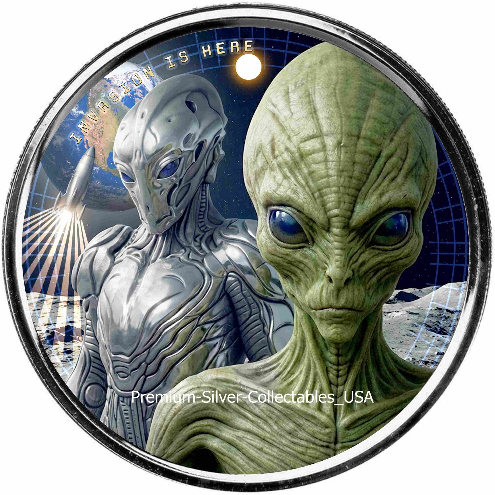 2023 Ghana Alien 1 Ounce .999 Pure Silver Colorized Coin, Collect the Series!