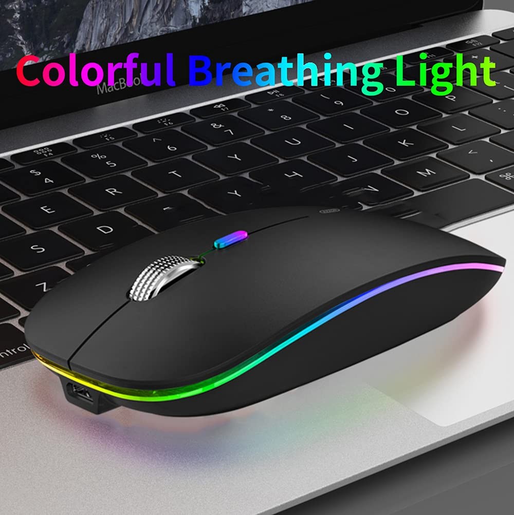 LED Wireless Mouse, G12 Slim Rechargeable Silent Mouse, 2.4G Portable USB Opt...