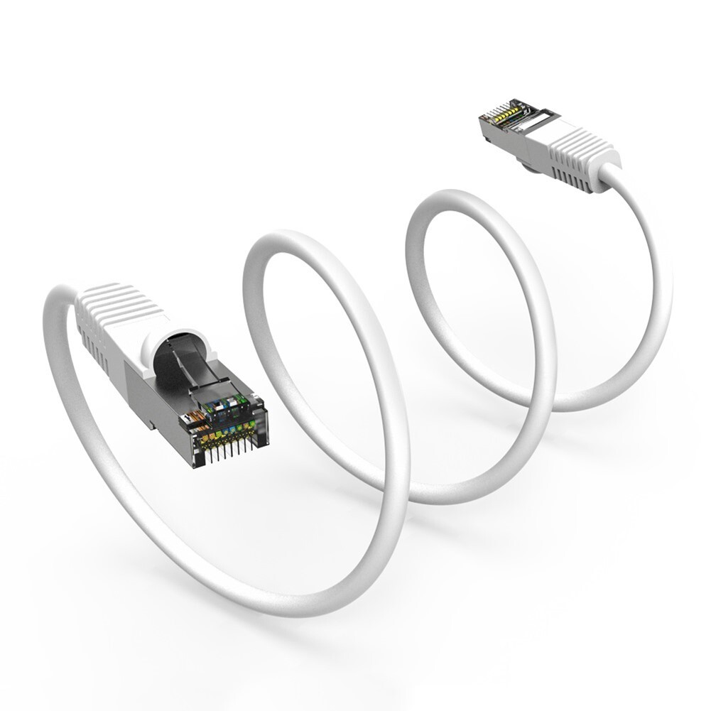 1FT Cat7 RJ45 Network LAN Ethernet SSTP Patch Cable Shielded Copper 600MHz White