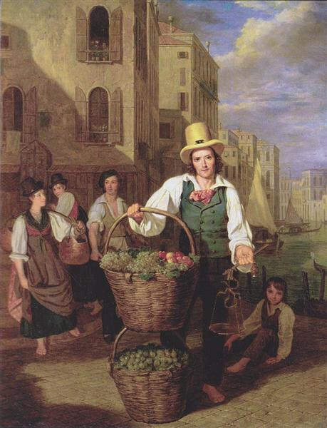 perfect oil painting handpainted on canvas" Venetian fruit seller"@N19450