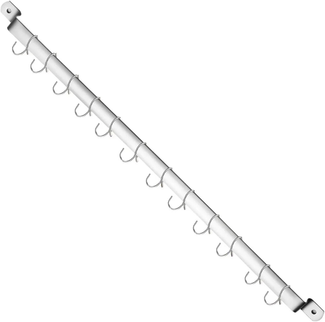 Kitchen Utensil Rail Organizer - Wall Mounted Gourmet Rack With 14 Hooks for Han