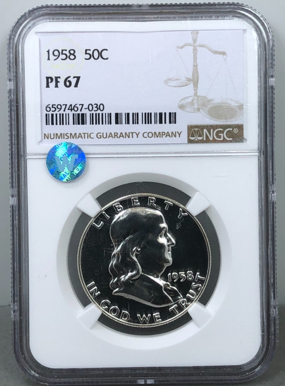 1958 U.S. 50c Proof Franklin Half Dollar NCG PF67