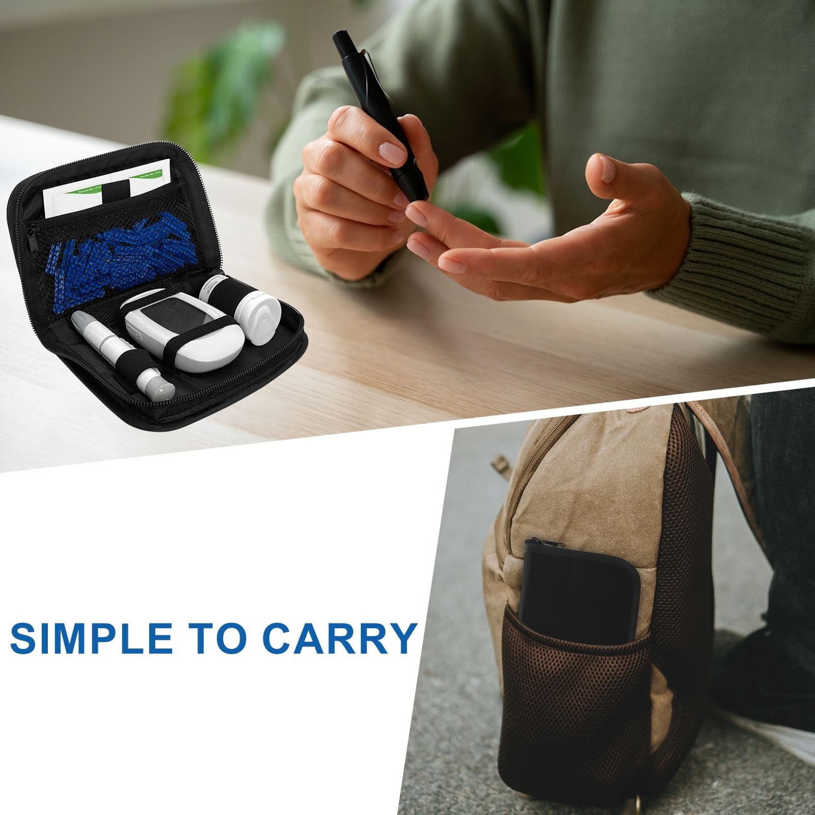 Portable Diabetes Organizer Case Carrying Bag for Diabetic Supplies Travel Use
