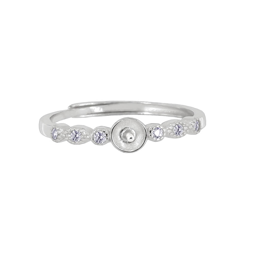 Sterling Silver CZ Ring Setting Mount Pearl Holder Unisize #99929