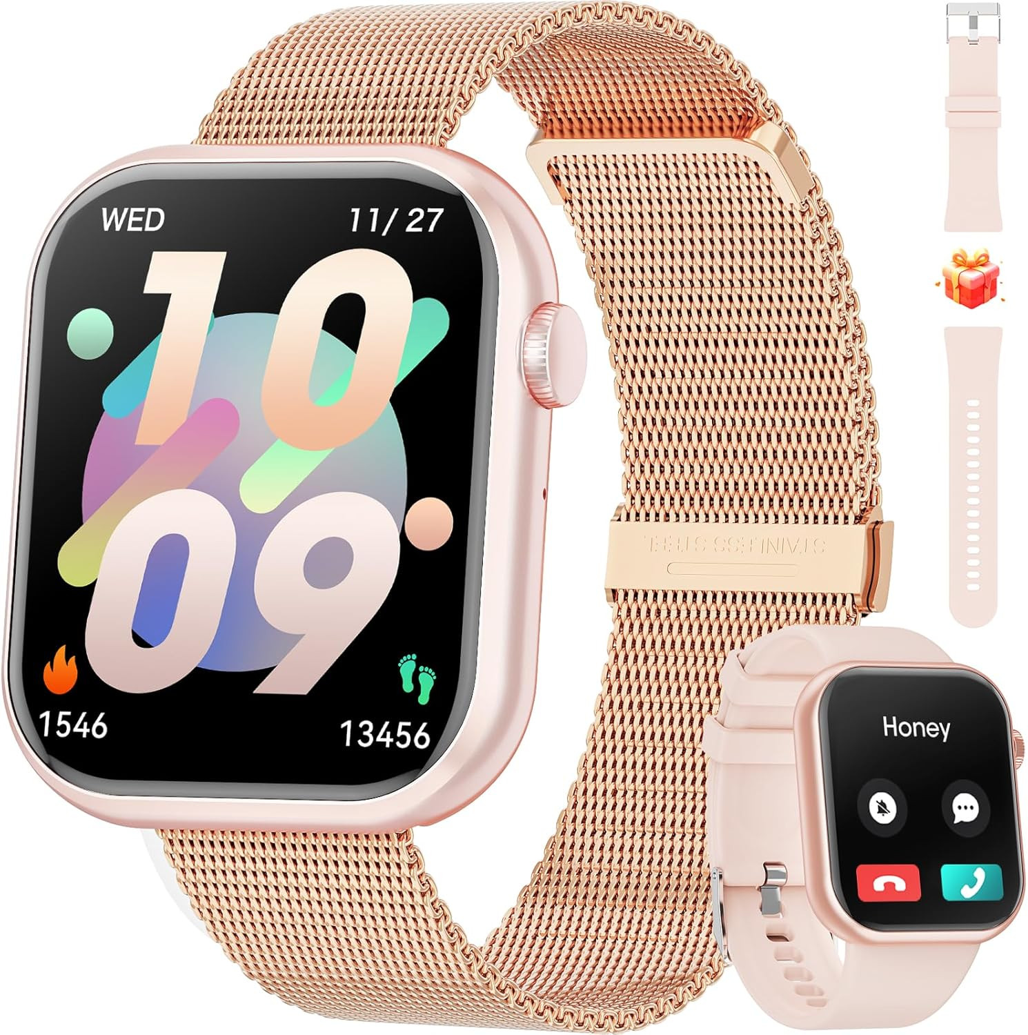 Smart Watch (Answer/Make Call) 1.85Inch Fitness Tracker, DIY Dials/Pedometer/Cal