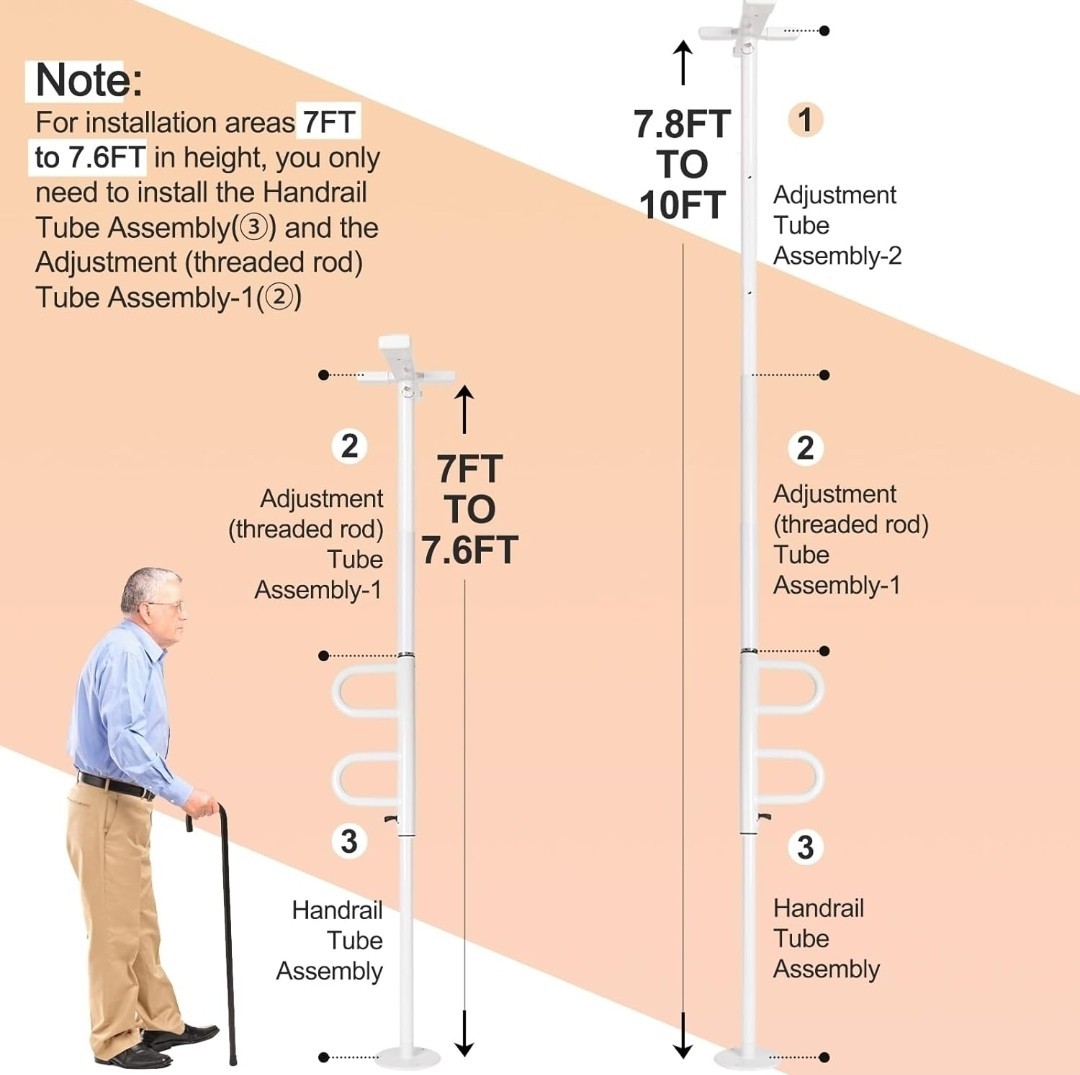 Floor-to-Ceiling Safety Pole, 7-10 FT Adjustable, No-Drill Tension Mounted Desi