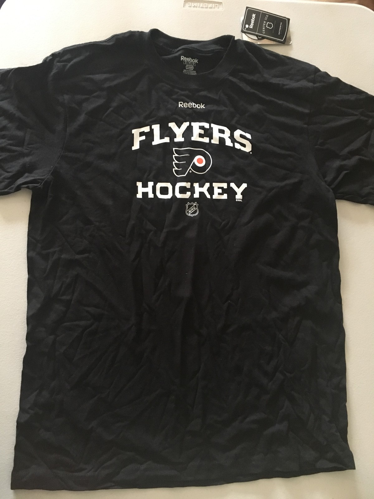 PHILADELPHIA FLYERS REEBOK BLACK  FLYERS HOCKEY TEE SHIRT FREE SHIPPING!