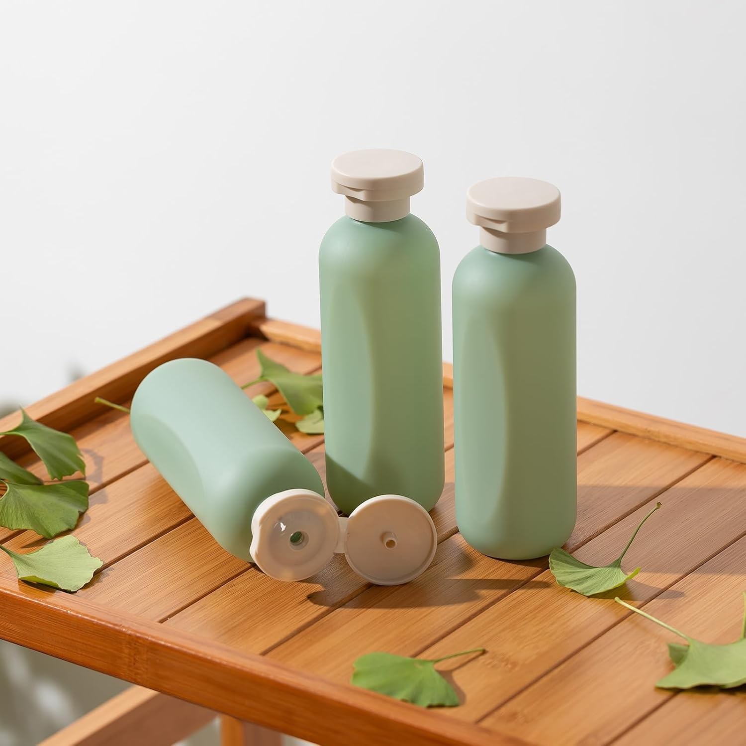 Empty Shampoo Bottles 6.7oz, Green Flip Cap Refillable Plastic, 4 Pack Set |