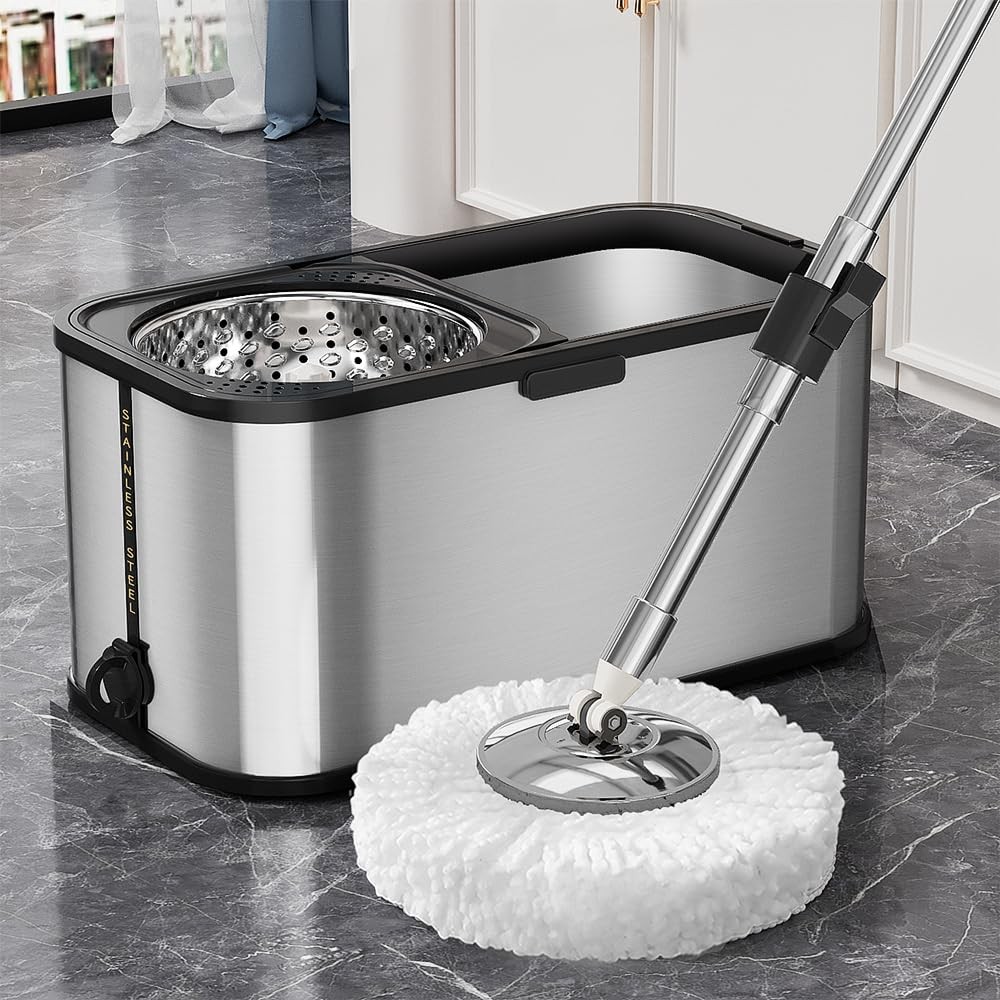 Spin Mop and Bucket with Wringer Set for Home,360° Mop and Bucket with Separa...