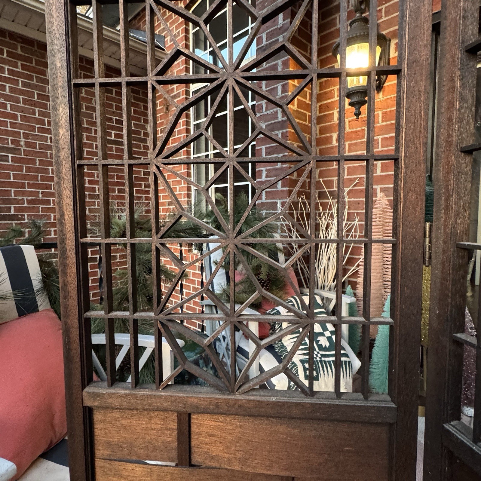 Japanese Mid Century Teak Shoji 4 Panel Folding Room Divider Screen 1960s