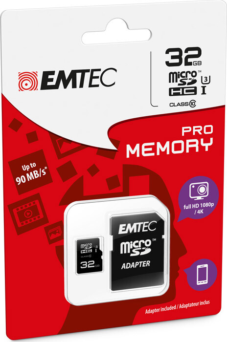 EMTEC MicroSD HC 1 Memory Card Class 10 + 32GB Pro (3D / 4K) SD Adapter