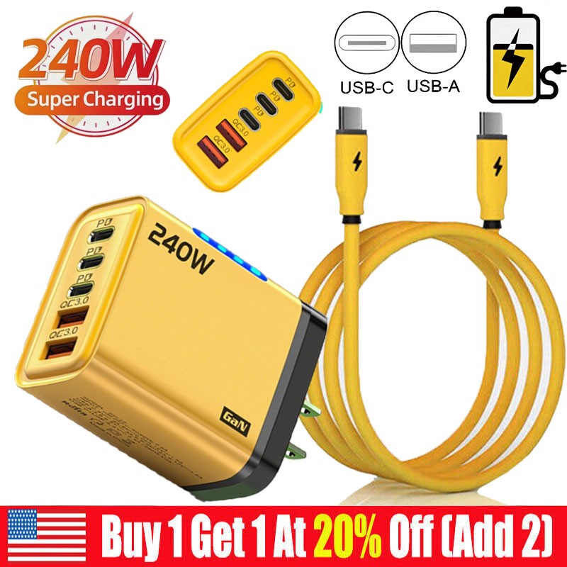 240W Fast Charging USB Type C Wall Charger For iPhone Samsung Android Phone