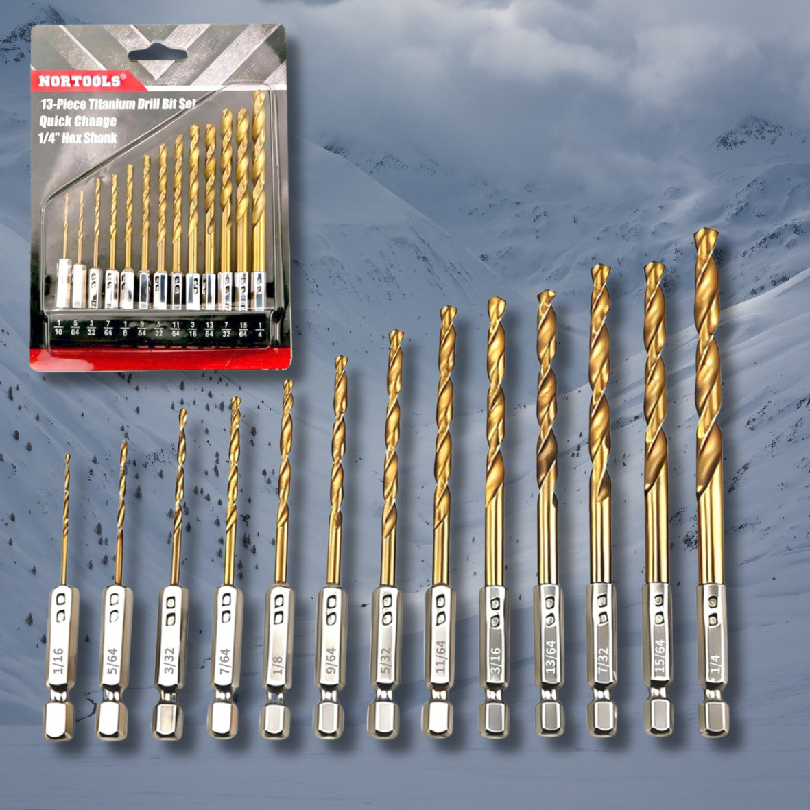 Marvtool Drill Bit 13Pcs HSS Titanium Coated Twist Drill Set Hex Shank 1/4"