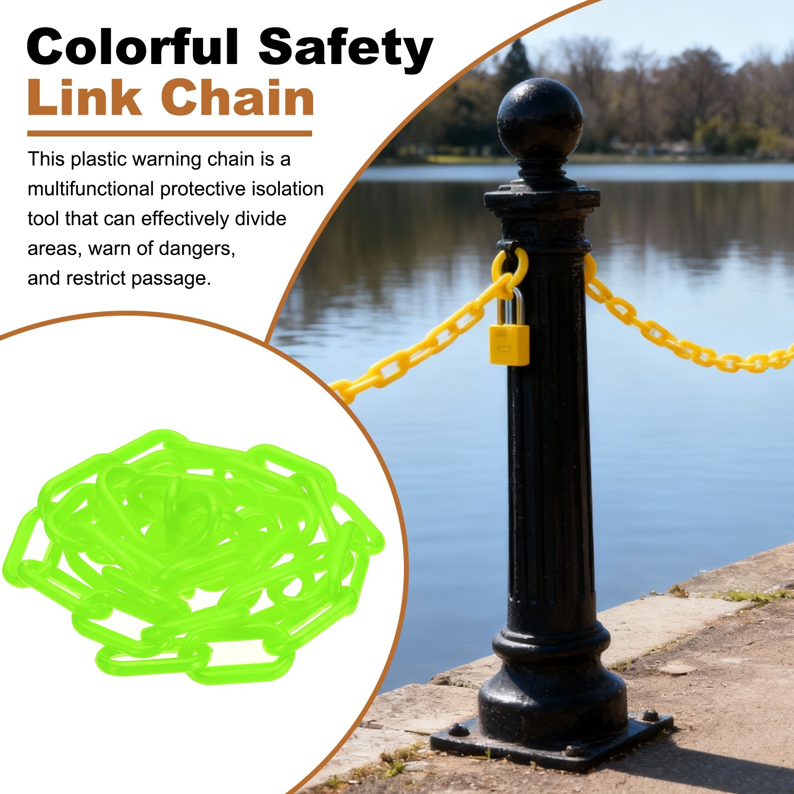 3.3 Feet (1m) Plastic Chain 35 x 4.5 mm Colorful Safety Link Chain, Green