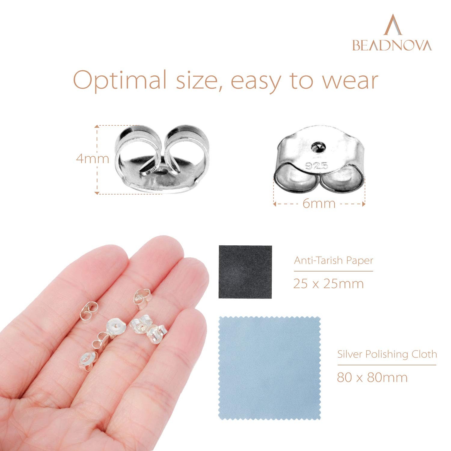 BEADNOVA 925 Sterling Silver Earring Backs 12 pcs 925