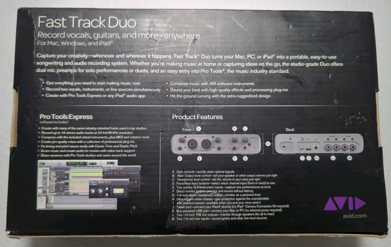 Avid Fast Track Duo - includes Pro Tools Express (for Mac, IPad & Windows)