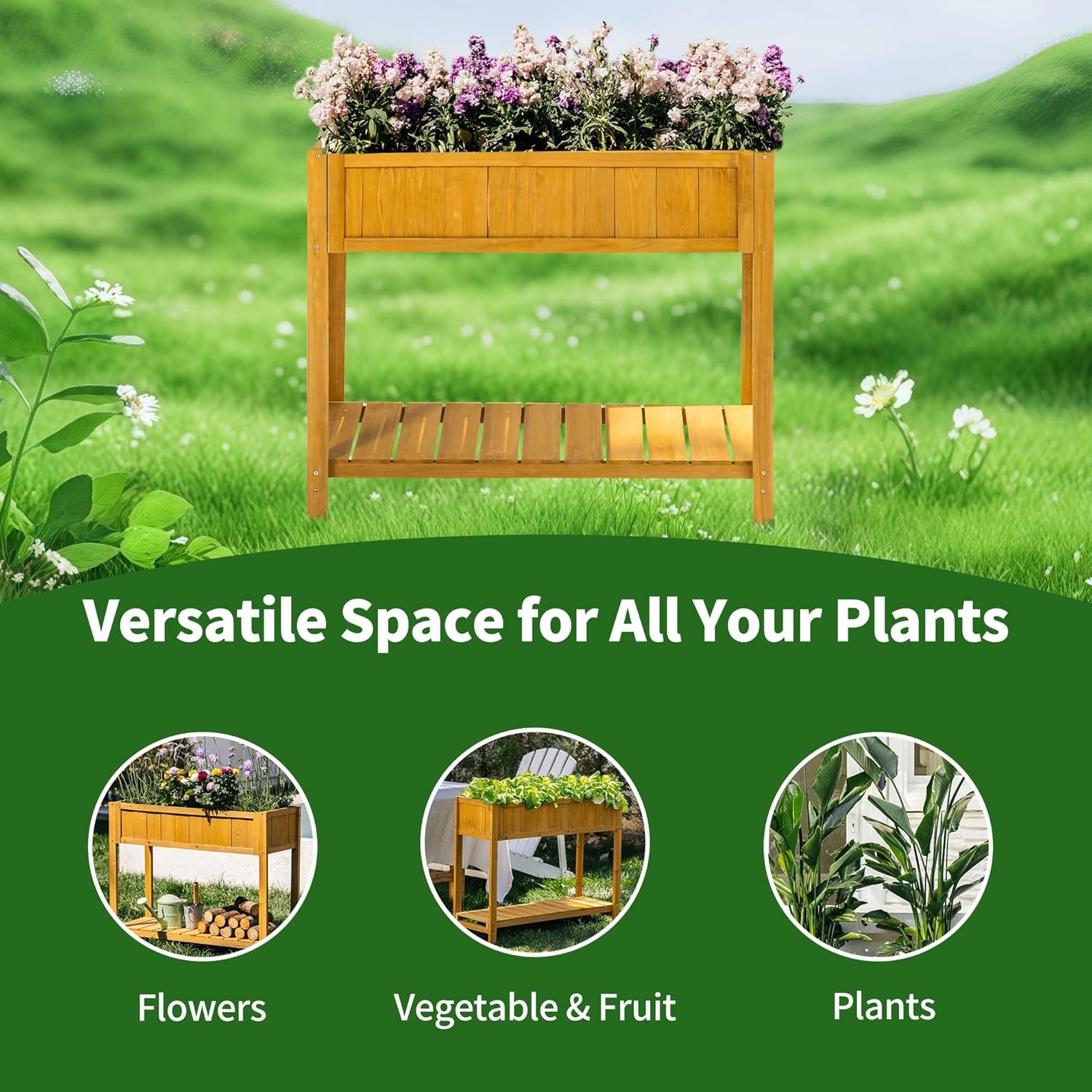Premium Fir Wooden Raised Garden Bed with Four Legs for Backyard and Balcony Gar